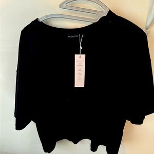 HUGOOME Women's Workout Crop Tops Casual Short Sleeve Drop Shoulder T-Shirt